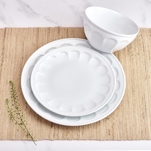 Fitz and Floyd Everyday Vintage Scalloped Porcelain 12 Piece Dinnerware Plate Bowl Set, Service for 4 - Image 5