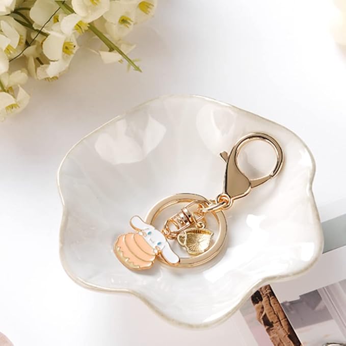 Lotus Leaf Shape Ring Holder Dish, Small Key Bowl, Ceramic Trinket Tray Jewelry Dish Organizing Necklace Earrings for Mom Friend Sister, White. All Jewelries Are NOT Included.