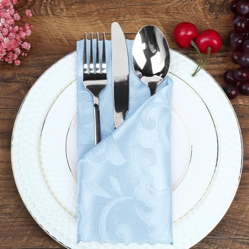 12 Pack Baby Blue Damask Satin Napkins 17 x 17 Inch - Image 2