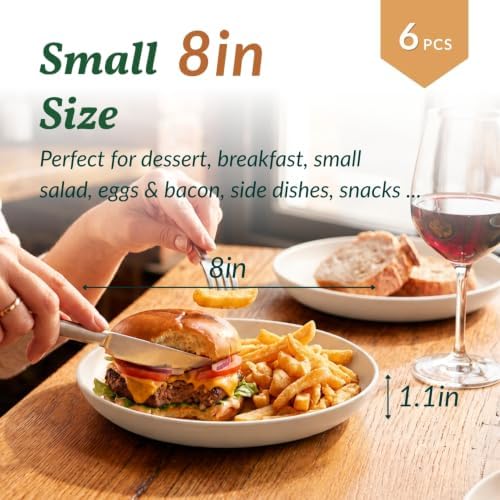 Homienly Small Dessert Plates 8 Inch Wheat Straw Deep Plates Set of 6 Unbreakable Salad Plates for Party,Camping Microwave & Dishwasher Safe Plates Set for Kitchen,Dorm,Gatherings (Beige) - Image 2