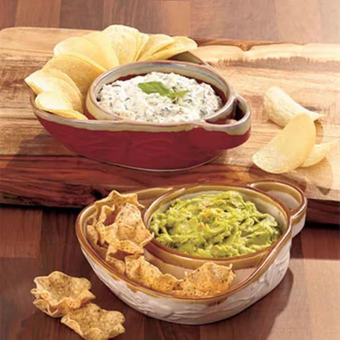 Soup and Side Bowl Plate Ceramic, Chip and Dip Divided Bowls, Anti-Soggy Cereal Bowl Bread Dipping Bowls Plates for Salad Breakfast, and Sandwich Ideal for Home and Restaurant (red+blue)