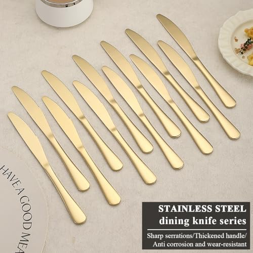 Gold Dinner Knives Set of 12 Pieces, Stainless Steel Titanium Gold Plating Butter Knife, Table Knives for Home, Restaurant, Hotel, Wedding, Events - Image 3