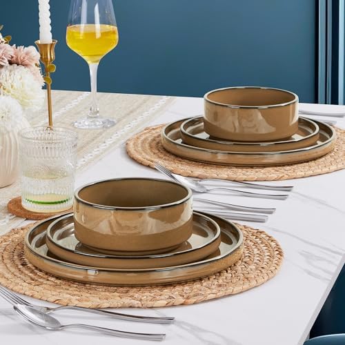 LIANYU 24 Piece Stoneware Dinnerware, Plates and Bowls Dishes Set for 8 - Image 6