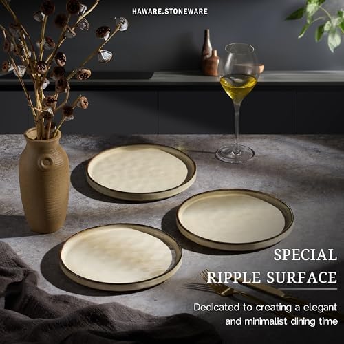 HaWare Stoneware Plates Set of 6, 7.9” Salad Plates, Reactive Glaze Ripple Ceramic Dish Set for Appetizer, Dessert, Scratch Resistant, Small Dinner Plate, Microwave and Dishwasher Safe, Saturn Khaki - Image 3