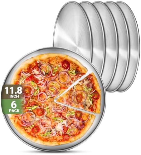 Stainless Steel Plates, 6 Pack 11.8 inch 304(18/8) Metal Food Serving Plate Set, Reusable Snack Eating Dishes Round Shatterproof Plate Silver BBQ Dinner Lunch Dinnerware Oven Dishwasher Safe by Offiper
