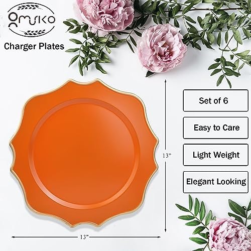 Orange Chargers for Dinner Plates, 13 Inch Scalloped Plastic Decorative Table Charge Service Plates Set of 6 for Wedding, Holiday, Thanksgivng, Christmas - Image 3