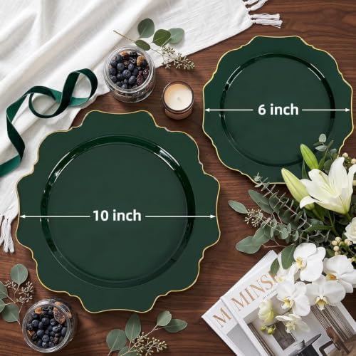 WDF 50PCS Green Plastic Plates Fancy Green Disposable Plates for Party - Image 2
