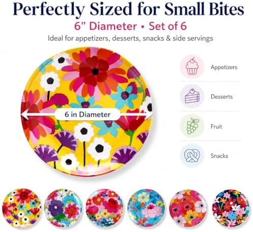 French Bull Melamine Appetizer Plates, 6 Inch, Set of 6, Garden Floral - Image 2