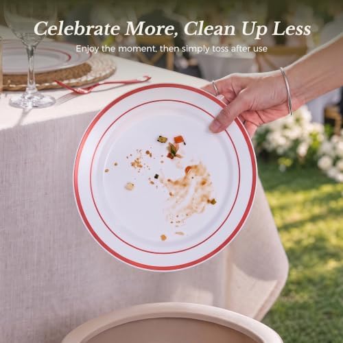 Goodluck 250 PCS Red Rim Plastic Plates and Cutlery Set for 50 Guests - Image 6