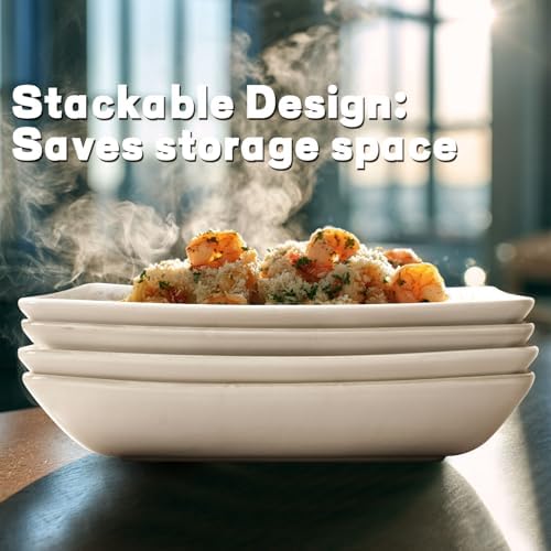 Artena Salad Plates Set of 4, 9.85" Embossed Ceramic Rectangular Appetizer Plates, Deep Lipped Edges, Microwave & Dishwasher Safe, Dessert Sushi Pasta Serving Plates (White, Damask Floral) - Image 6
