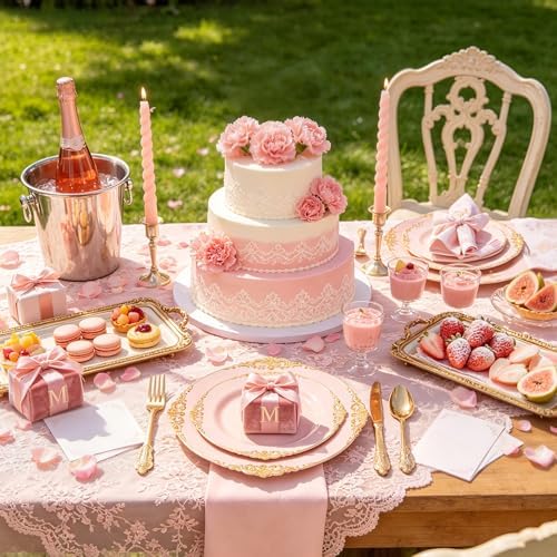 125PCS Pink and Gold Plastic Plates for Weddings Baby Shower Parties - Image 5