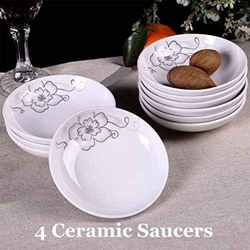 4 Pack Saucer Dishes with Flower Pattern, Ceramic Dipping Bowls, 4 Inch Side Dishes Sauce Dishes for Sushi Sauce Snack, Porcelain Seasoning Dishes Appetizer Plates, Snack Serving Dishes - Image 5