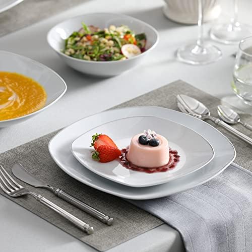 MALACASA Dinnerware Sets, 24 Piece Porcelain Square Dishes, White with Silver Rim Plates and Bowls Sets, Ceramic Dish Set for 6, Chip Resistant Dishware Sets, Series ELISA - Image 5