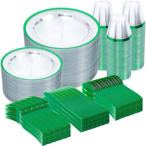 N9R 600PCS Clear Green Plastic Plates, Disposable Dinnerware Set for Party by N9RTABLEWARE