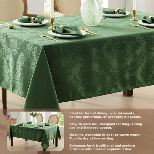 Newbridge Barcelona Damask Fabric Tablecloth, 52 x 70 Inch Rectangle, Hunter Green – No Iron, Soil Resistant Table Cover for Dining, Parties and Holidays - Image 4
