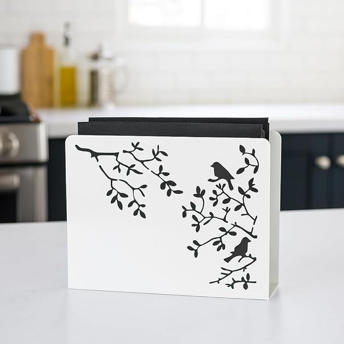 Mango Steam Tabletop Napkin/Tissue & Letter Holder for Home, Kitchen, Restaurants (Songbird, White)
