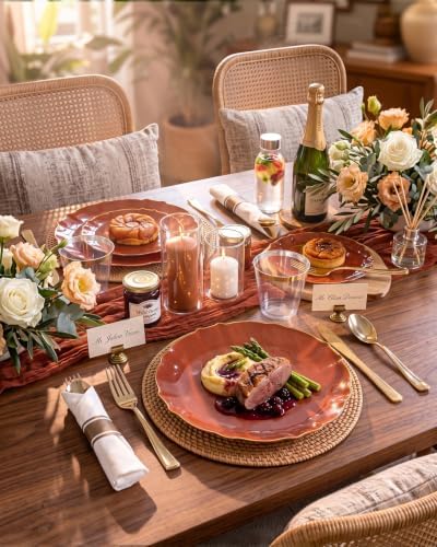 bUCLA 175PCS Terracotta Plates - 25 Guests Gold Rim for Party, Wedding - Image 6