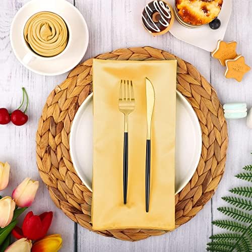 ANECO 16 Pack Square Satin Napkin Bright Silk Table Napkin Soft Smooth Fabric Table Napkin for Wedding Banquet Party Decoration, Gold, 17 x 17 Inch - Image 6