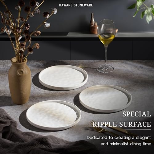 HaWare Stoneware Plates Set of 6, 7.9" Salad Plates, Reactive Glaze Ripple Ceramic Dish Set for Appetizer, Dessert, Scratch Resistant, Small Dinner Plate, Microwave and Dishwasher Safe, Speckled White - Image 3