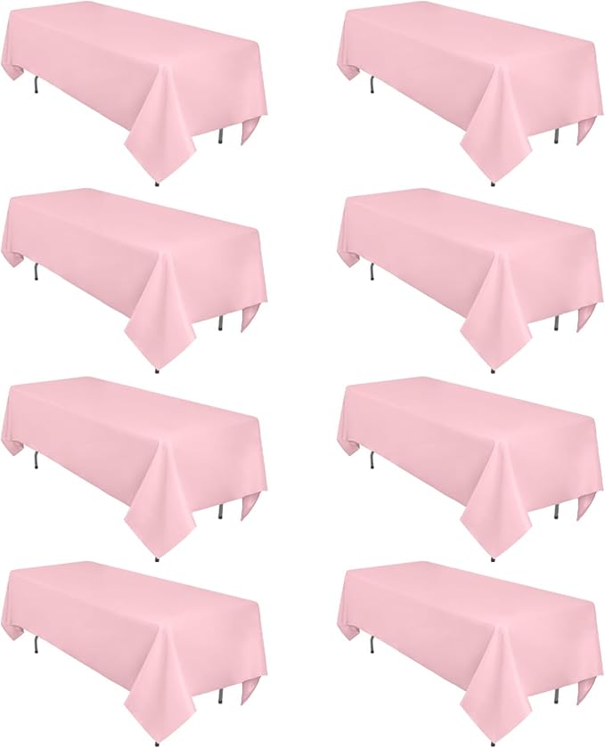 8 Pack Pink Valentine's Day Tablecloth 60 x 126 Inch Rectangular Tablecloths for 8 Foot Rectangle Tables, Wrinkle Resistant Pink Table Cloth Washable Polyester Fabric for Buffet Wedding Party Banquet