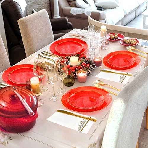 150 Pcs Red Plastic Dinnerware Set, Disposable Plates for 25 Guests - Image 6