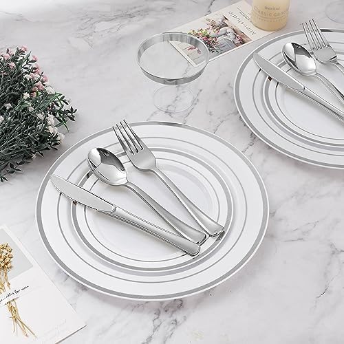 BESTVIP 900PCS Silver Dinnerware Set for 150 Guests, - Image 6