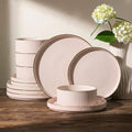 Famiware Plates and Bowls Set with Rim, Stoneware Dinnerware Sets for 4 by Famiware