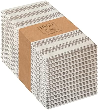 TWINY threads 12Pcs 100% Cotton Cloth Napkins, 18"x18", Reusable, Brown by TWINYThreads