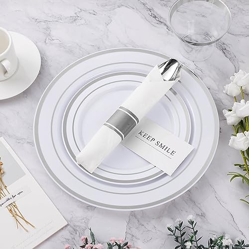 BESTVIP 875 Piece Silver Plastic Dinnerware Set for 125 Guests - Image 4