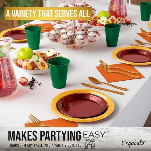Exquisite 350 Pcs Thanksgiving Plastic Plates For Party, Thanksgiving Disposable Plates Set, 50 Of Each 9" Dinner Plate Set, 7" Dessert Plate, Cups, Napkins & Cutlery Plastic Dinnerware - Image 6