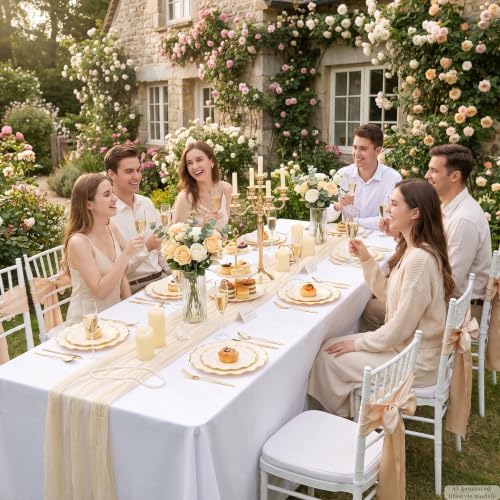 Rubtlamp 60Pcs Ivory Scalloped Gold Plastic Plates, Disposable Plates With Gold Rim, Heavyduty Plastic Plates Include 30 Dessert Platos, 30 Dinner Platos for Party - Image 3