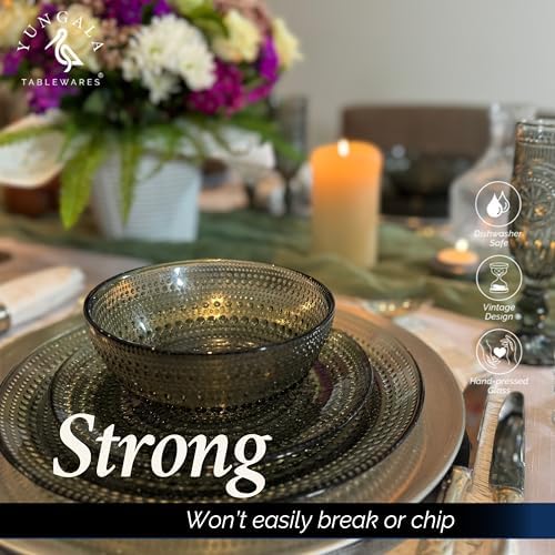 Smokey Black Hobnail Dinner Plates Set of 4 Pressed Glass 10.5 Inch - Image 7