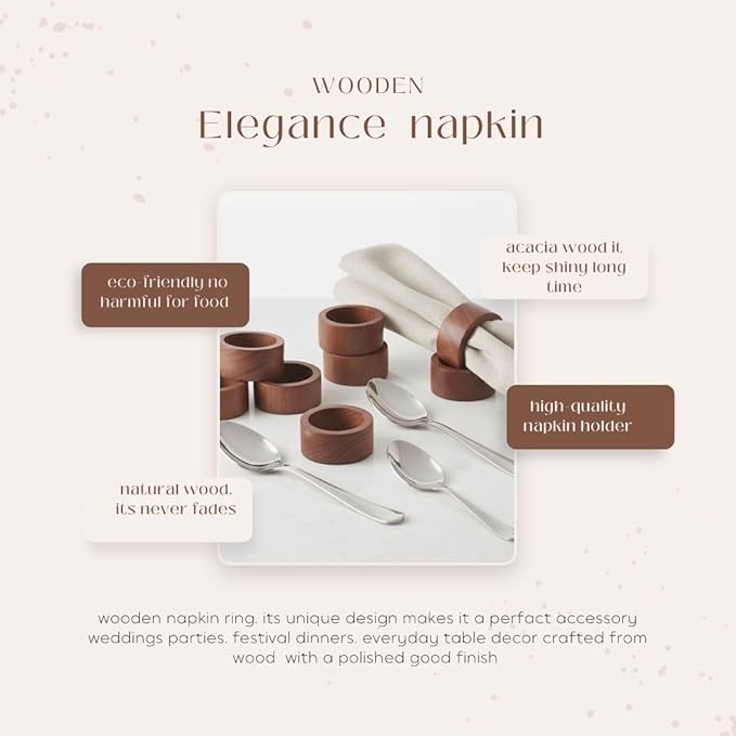 Wood Napkin Rings Set of 12 Napkin Holders Buckles for Dining, Anniversary, Birthday, Dinner, Christmas, Party of Table Setting
