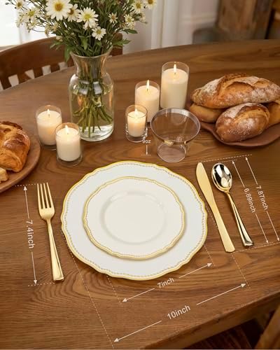 Hioasis 175 Pcs Ivory Gold Plastic Plates Wedding & Party - Image 3