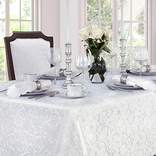 Newbridge Portofino Scalloped Damask Fabric Napkins, Set of 4, White, Wrinkle and Stain Resistant Fine Dining Holiday Party Fabric Napkin Set - Image 4