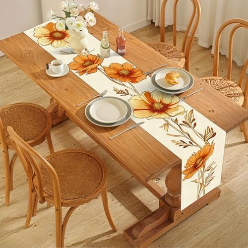 ANNA QUEEN Fall Floral Table Runner and Placemats Set of 6, 13"x72" Table Runner with 12"x18" Placemats, Autumn Flowers Dining Decor for Kitchen, Farmhouse, Thanksgiving Table Setting - Image 5