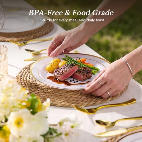 Goodluck 125 PCS Gold Rim Plastic Plates and Cutlery Set for 25 Guests - Image 5