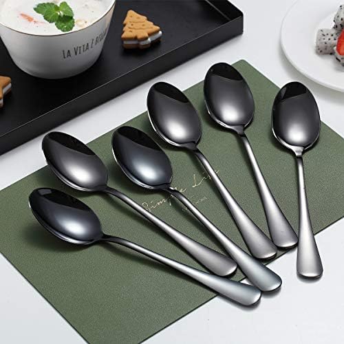 Kyraton 6-Piece 8" Stainless Steel Table Spoon Set, Titanium Black Plating, Gold Soup & Dessert Spoons, Dishwasher Safe - Image 2