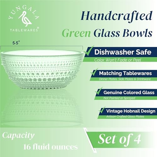 Green Glass Bowl Set of 4 Hobnail Pressed Glass Bowls 20 oz - Image 2