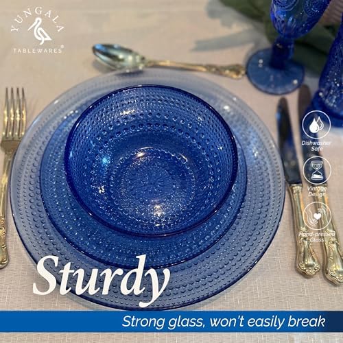 Cobalt Blue Hobnail Dinner Plates Set of 4 Pressed Glass 10.5 Inch - Image 7