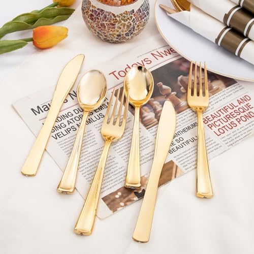 Supernal 120 Pack Gold Plastic Silverware Wrapped Cutlery Set with Napkin - Image 4