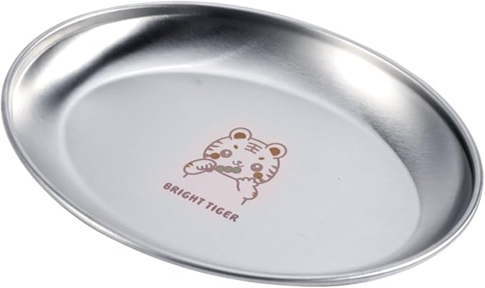 SHENGOCASE 4-Pack 7.3" Extra Wide Oval Shallow Cat Food Bowls Dish, Cute 304 Stainless Steel Anti Whisker Fatigue Plate,Whisker Friendly & Relief Plate for Big Cats (Without Mat)