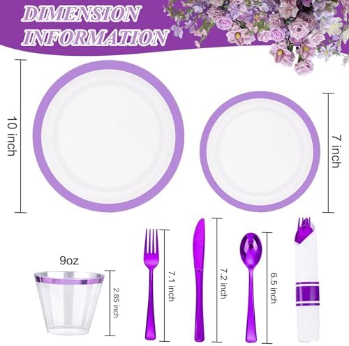 I00000 210 Pcs Clear Purple Plastic Plates, Fancy Disposable Dinnerware Set - Image 3