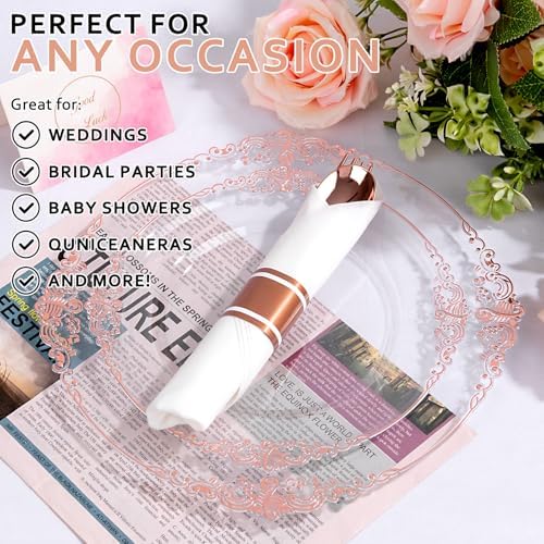 400PCS Pre Rolled Rose Gold Plastic Silverware Heavy Duty for Party - Image 6