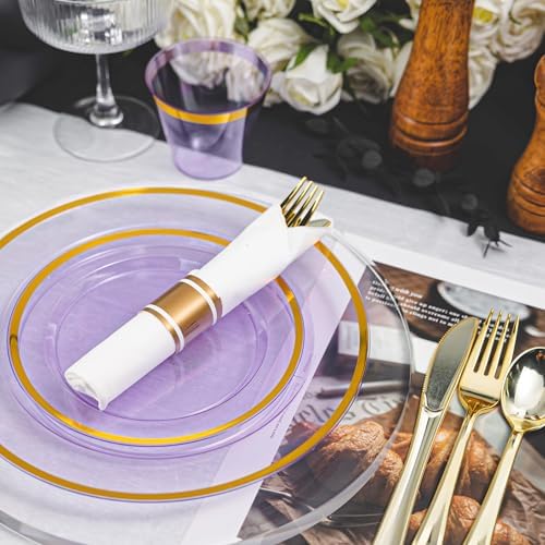 N9R 350PCS Purple Gold Plastic Plates, Disposable Dinnerware Set for Party - Image 3