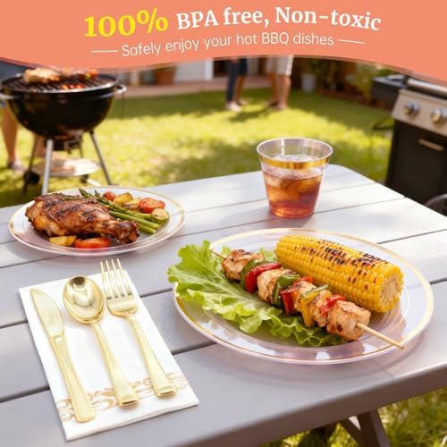 AIRE Gold Pink Plastic Plates Set, 175PCS Disposable Tableware for 25 - Image 4