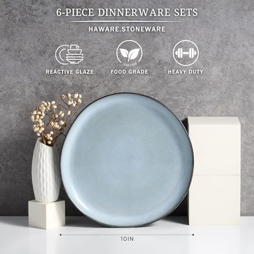 HaWare Stoneware Dinner Plates Set of 6, 10" Heavy Duty Ceramic Plates, Reactive Glaze Dinnerware for Home Restaurant, Chip and Scratch Resistant, Microwave and Dishwasher Safe, Reactive Foggy Blue - Image 2
