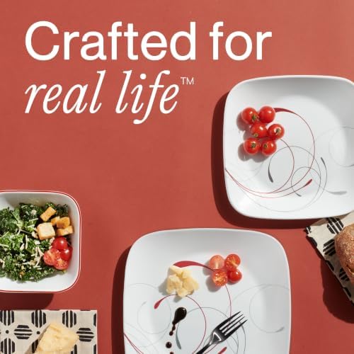 Corelle Vitrelle 18-Piece Service for 6 Dinnerware Set Triple Layer Glass and Chip Resistant, Lightweight Square Plates and Bowls Set, Splendor - Image 6