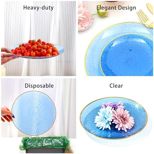 150 Pcs Blue Plastic Dinnerware Set, Disposable Plates for 25 Guests - Image 5