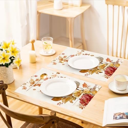 ANNA QUEEN Vintage Fall Floral Table Runner and Placemats Set of 6, 13"x72" Runner with 12"x18" Placemats, Rustic Peony and Garden Flowers Thanksgiving Dining Decor - Image 7
